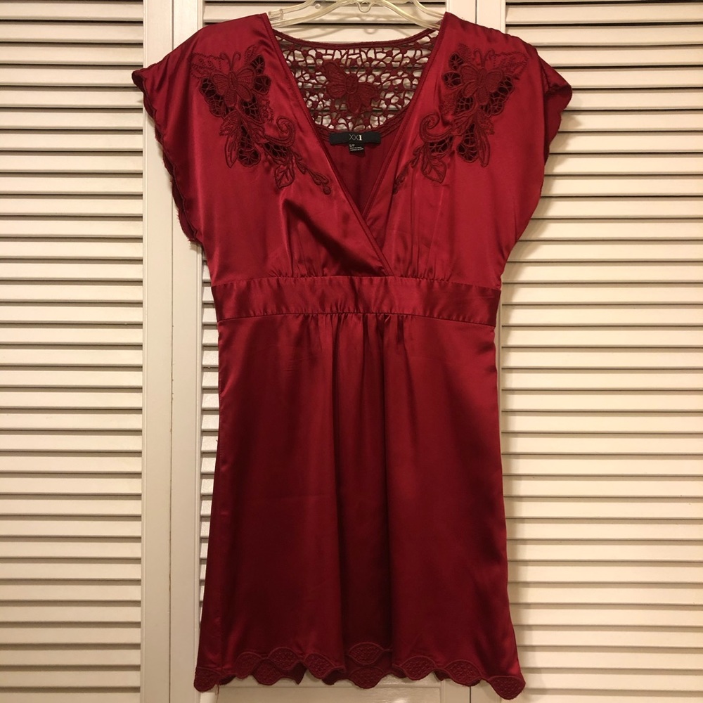 Red satin blouse